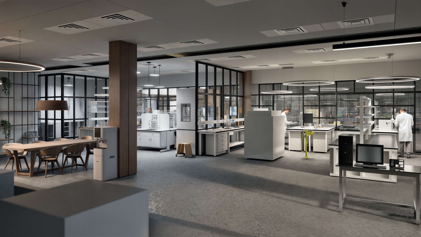 Rendering eines möblierten Büros auf dem neuen Campus von Europarc Dreilinden.