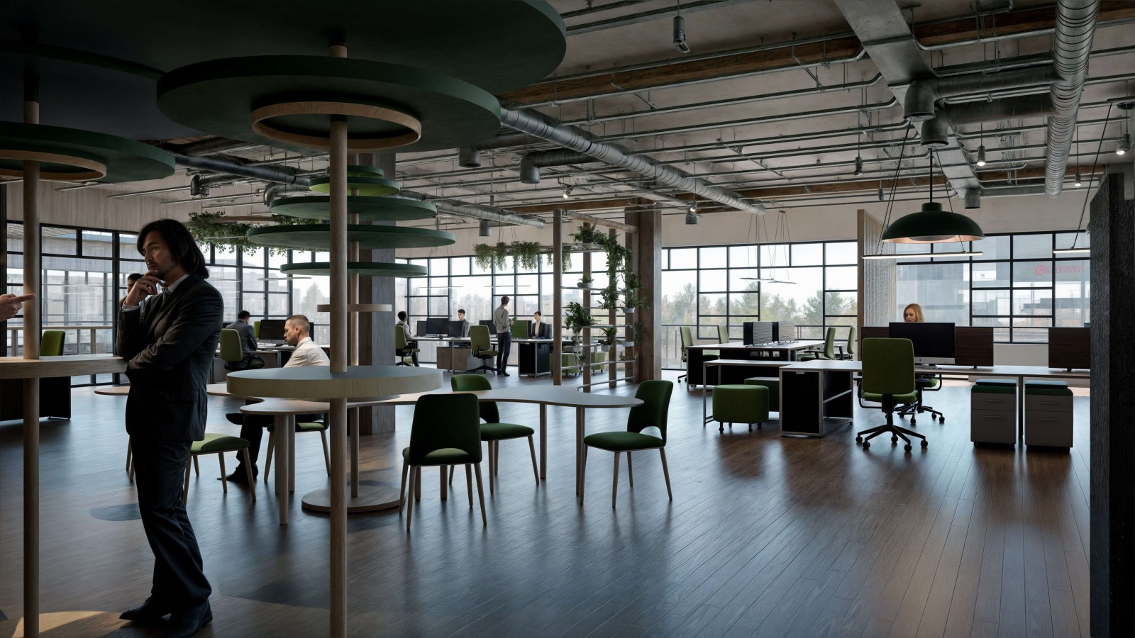 Rendering eines ausgestatteten Büros auf dem neuen Campus von Europarc Dreilinden.